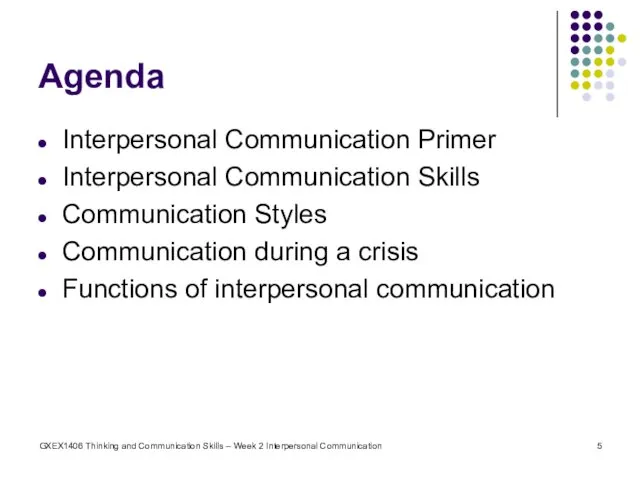 GXEX1406 Thinking and Communication Skills – Week 2 Interpersonal Communication