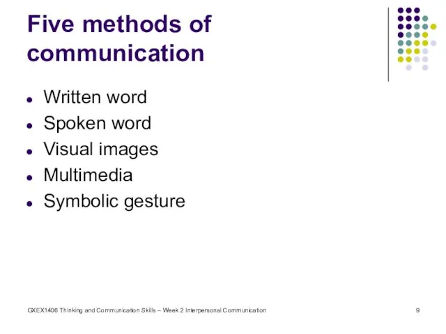 GXEX1406 Thinking and Communication Skills – Week 2 Interpersonal Communication