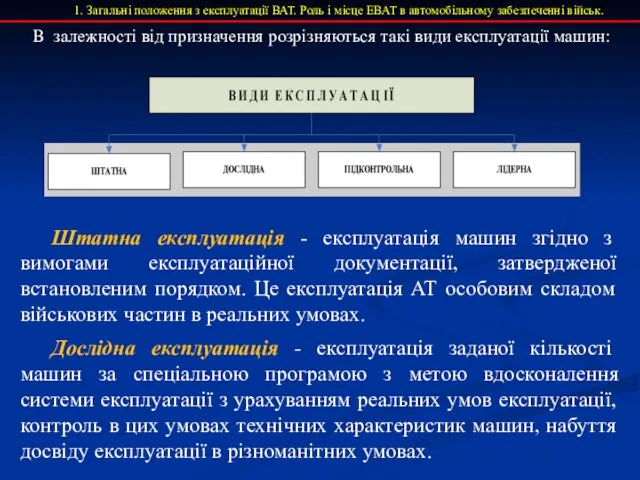 1. Загальні положення з експлуатації ВАТ. Роль і місце ЕВАТ