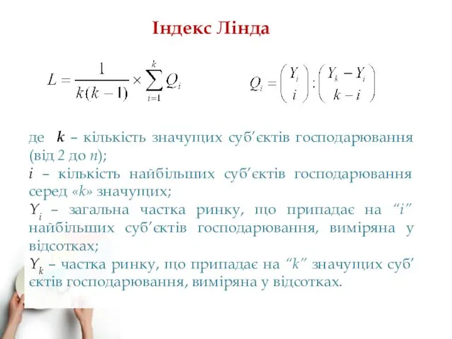 де k – кількість значущих суб’єктів господарювання (від 2 до