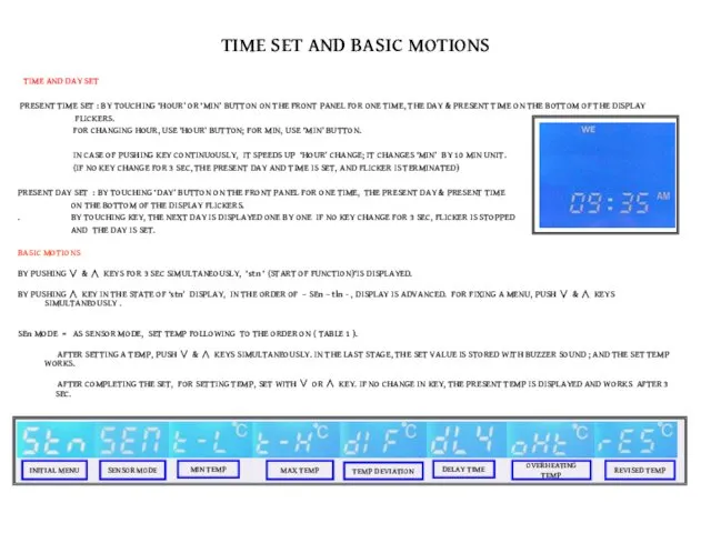 TIME SET AND BASIC MOTIONS TIME AND DAY SET PRESENT