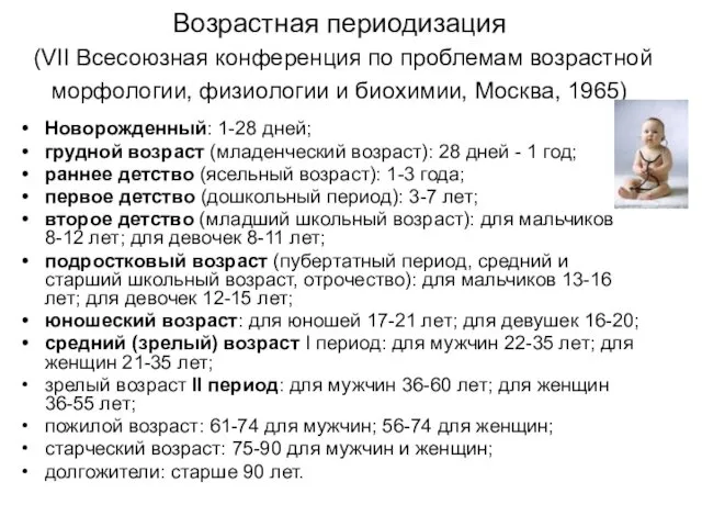 Возрастная периодизация (VII Всесоюзная конференция по проблемам возрастной морфологии, физиологии