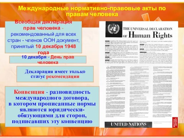 Международные нормативно-правовые акты по правам человека Всеобщая декларация прав человека - рекомендованный для