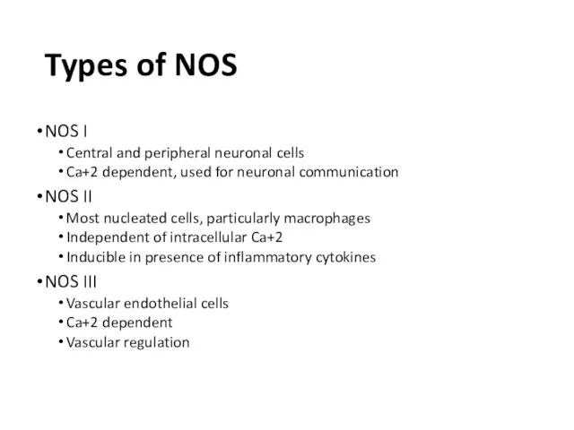 Types of NOS NOS I Central and peripheral neuronal cells