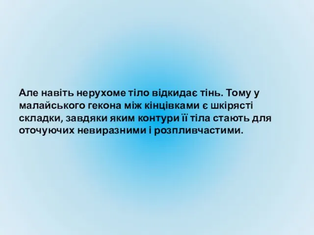 Але навіть нерухоме тіло відкидає тінь. Тому у малайського гекона