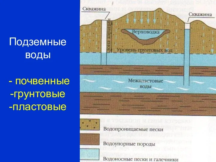 Подземные воды - почвенные -грунтовые -пластовые