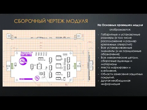 СБОРОЧНЫЙ ЧЕРТЕЖ МОДУЛЯ отображаются: На Основных проекциях модуля Габаритные и