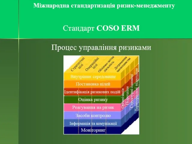 Міжнародна стандартизація ризик-менеджменту Стандарт COSO ERM Процес управління ризиками