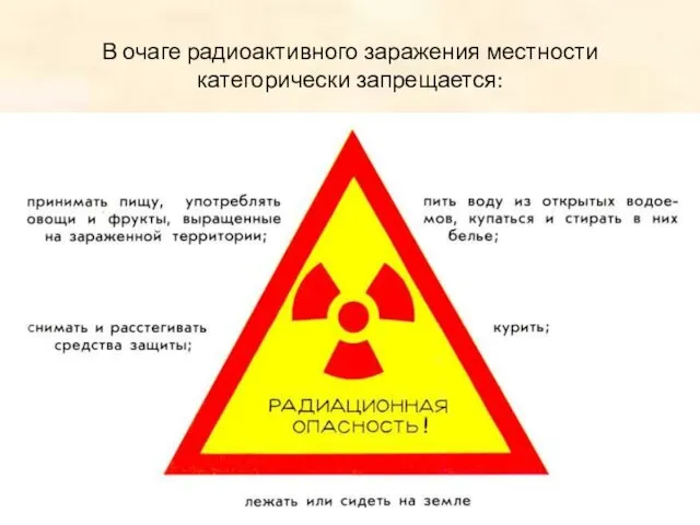 В очаге радиоактивного заражения местности категорически запрещается: