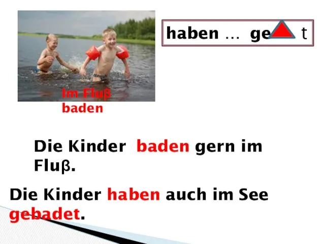 Im Fluβ baden Die Kinder baden gern im Fluβ. Die