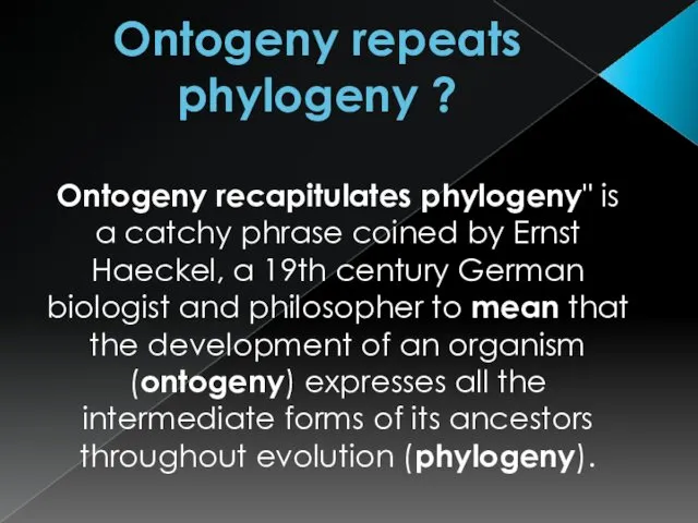 Ontogeny repeats phylogeny ? Ontogeny recapitulates phylogeny" is a catchy