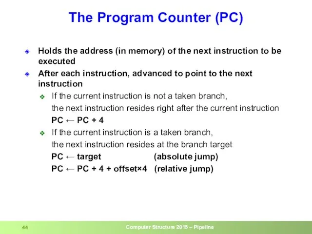The Program Counter (PC) Holds the address (in memory) of