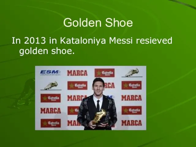 Golden Shoe In 2013 in Kataloniya Messi resieved golden shoe.