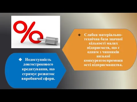 Слабка матеріально-технічна база значної кількості малих підприємств, що є одним