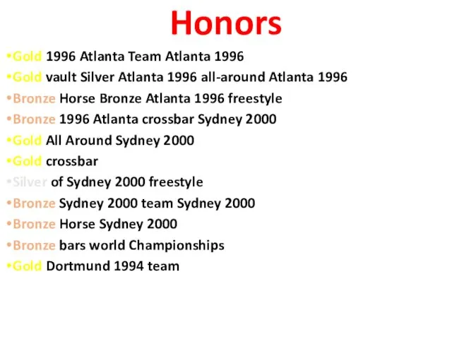 Honors Gold 1996 Atlanta Team Atlanta 1996 Gold vault Silver