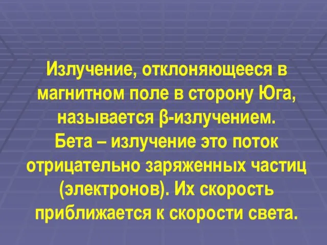 Излучение, отклоняющееся в магнитном поле в сторону Юга, называется β-излучением.