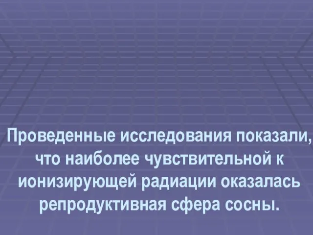 Проведенные исследования показали, что наиболее чувствительной к ионизирующей радиации оказалась репродуктивная сфера сосны.