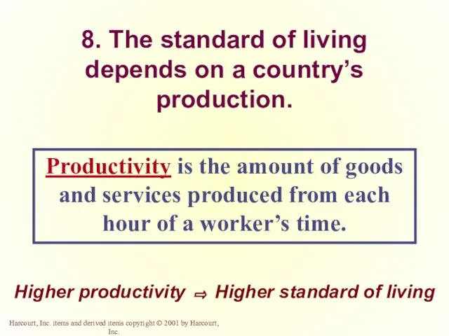 8. The standard of living depends on a country’s production.