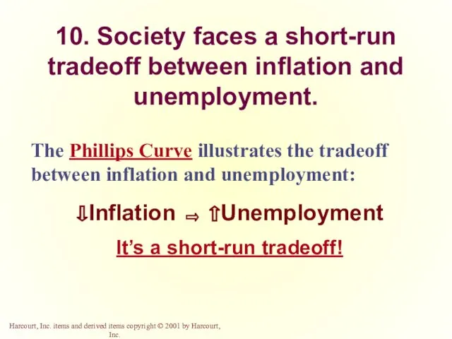 10. Society faces a short-run tradeoff between inflation and unemployment.