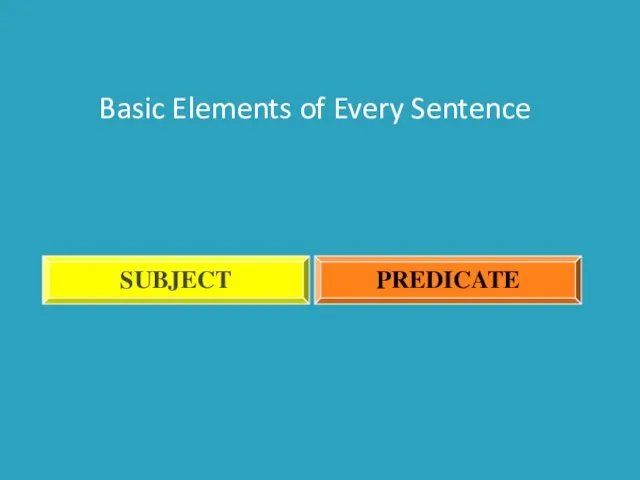 Basic Elements of Every Sentence SUBJECT PREDICATE