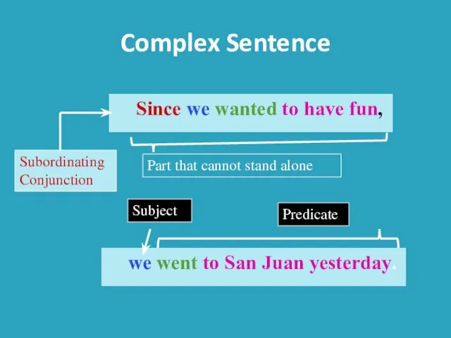 Complex Sentence Since we wanted to have fun, we went