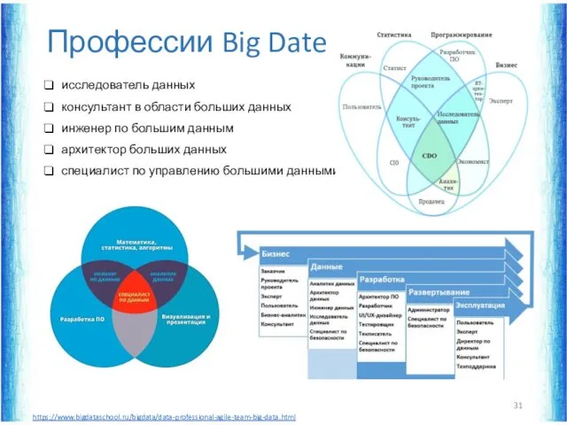 Профессии Big Date исследователь данных консультант в области больших данных