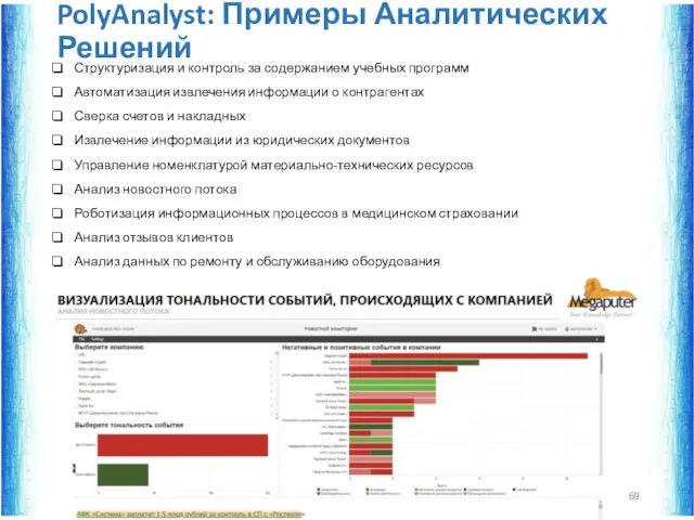 PolyAnalyst: Примеры Аналитических Решений Структуризация и контроль за содержанием учебных