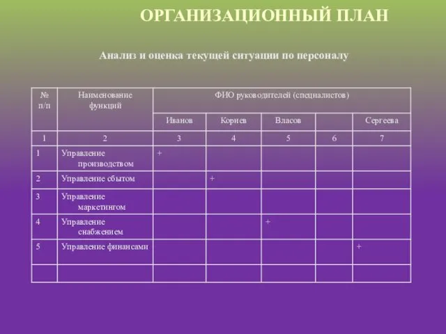 ОРГАНИЗАЦИОННЫЙ ПЛАН Анализ и оценка текущей ситуации по персоналу