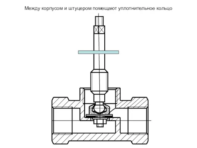 Между корпусом и штуцером помещают уплотнительное кольцо