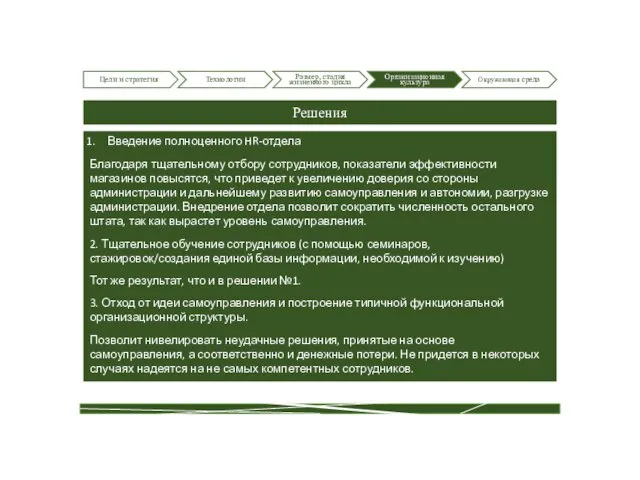 Цели и стратегия Технологии Размер, стадия жизненного цикла Организационная культура