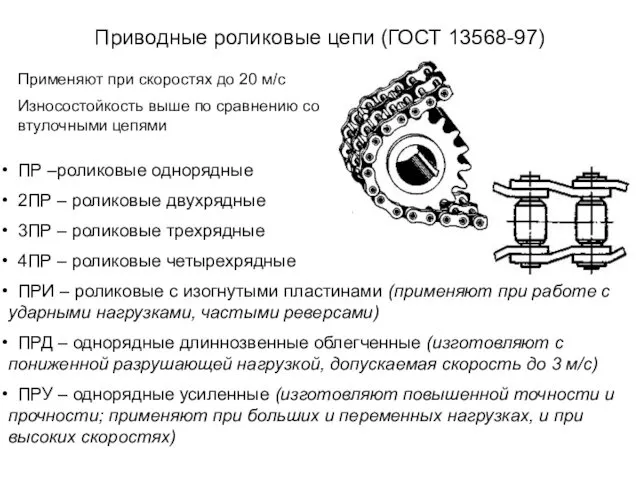 Приводные роликовые цепи (ГОСТ 13568-97) ПР –роликовые однорядные 2ПР –