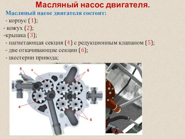 Масляный насос двигателя. Масляный насос двигателя состоит: - корпус (1);