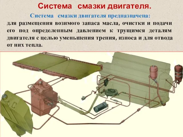 Система смазки двигателя. Система смазки двигателя предназначена: для размещения возимого