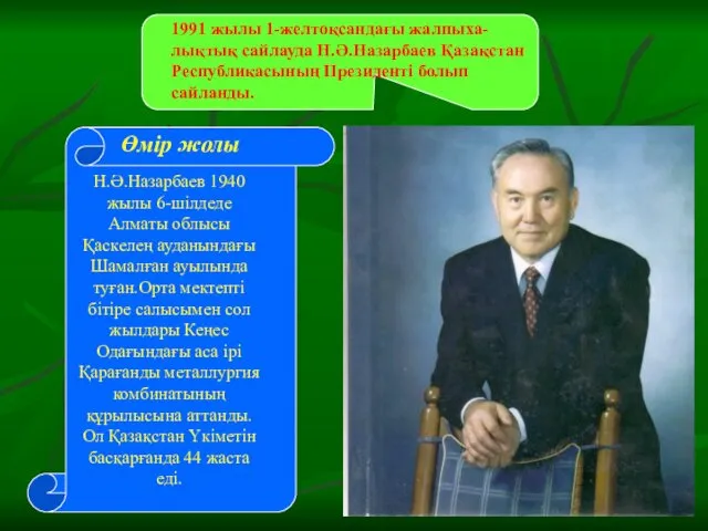 1991 жылы 1-желтоқсандағы жалпыха-лықтық сайлауда Н.Ә.Назарбаев Қазақстан Республикасының Президенті болып
