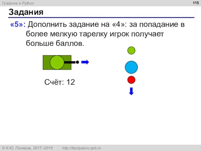 Задания «5»: Дополнить задание на «4»: за попадание в более