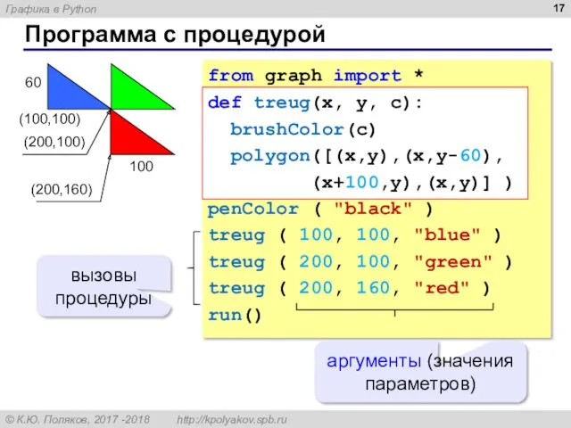 Программа с процедурой from graph import * def treug(x, y,