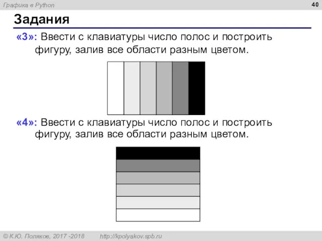 Задания «3»: Ввести с клавиатуры число полос и построить фигуру,