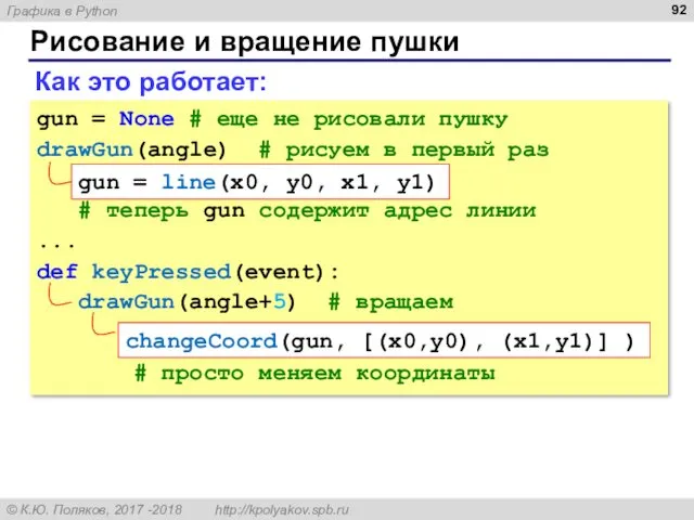 Рисование и вращение пушки gun = None # еще не