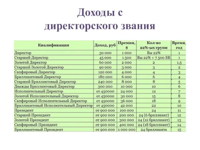 Доходы с директорского звания