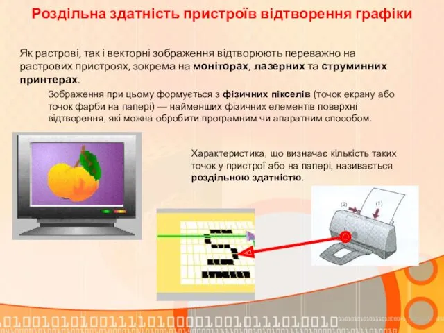 Роздільна здатність пристроїв відтворення графіки Як растрові, так і векторні