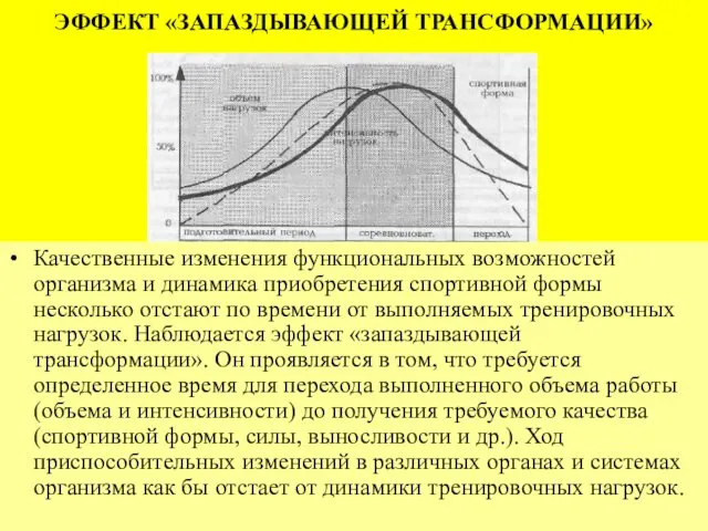 ЭФФЕКТ «ЗАПАЗДЫВАЮЩЕЙ ТРАНСФОРМАЦИИ» Качественные изменения функциональных возможностей организма и динамика