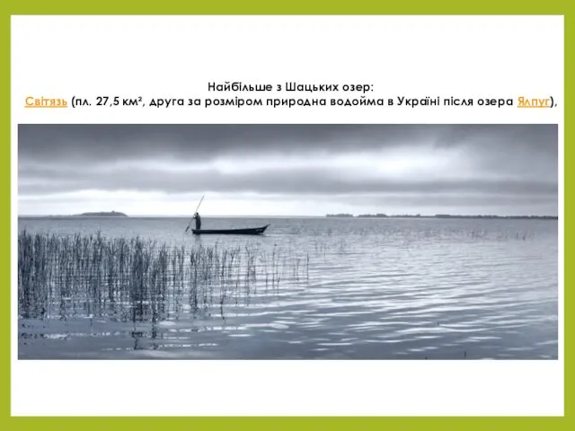 Найбільше з Шацьких озер: Світязь (пл. 27,5 км², друга за