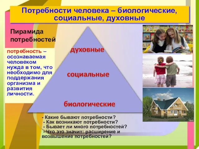 потребность – осознаваемая человеком нужда в том, что необходимо для