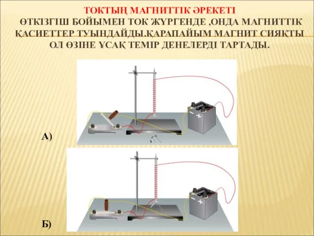 ТОКТЫҢ МАГНИТТІК ӘРЕКЕТІ ӨТКІЗГІШ БОЙЫМЕН ТОК ЖҮРГЕНДЕ ,ОНДА МАГНИТТІК ҚАСИЕТТЕР