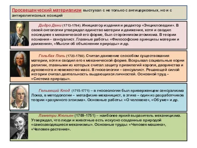 Просвещенческий материализм выступал с не только с антицерковных, но и