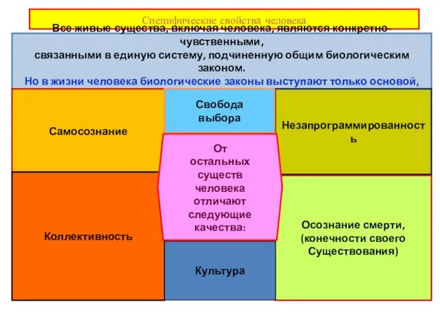 Специфические свойства человека Все живые существа, включая человека, являются конкретно-чувственными,