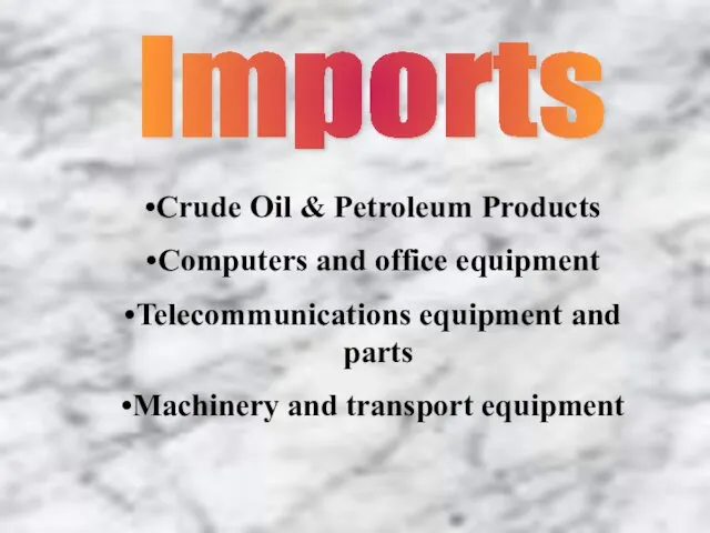 Imports Crude Oil & Petroleum Products Computers and office equipment