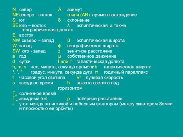 N север A азимут NE северо - восток α или