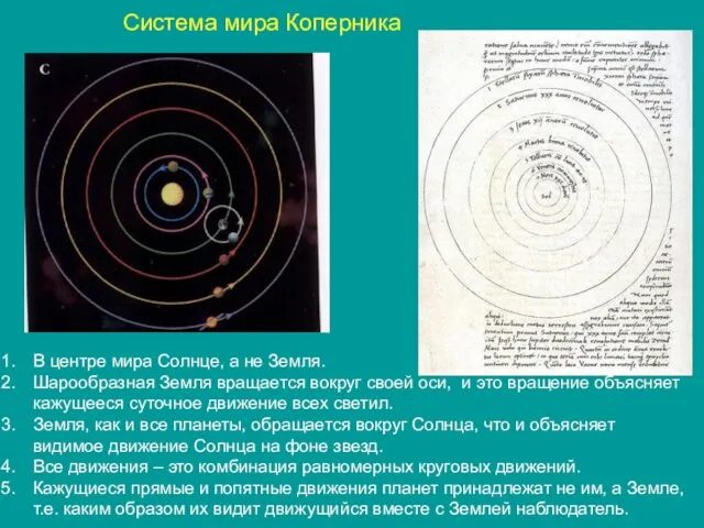 Система мира Коперника В центре мира Солнце, а не Земля.