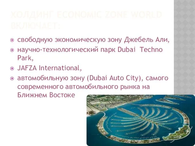 ХОЛДИНГ ECONOMIC ZONE WORLD ВКЛЮЧАЕТ: свободную экономическую зону Джебель Али,